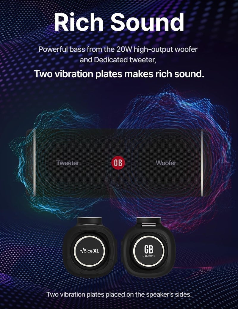 Golf Buddy GOLFBUDDY Voice XL Magnetic Golf GPS Speaker - Distances Visible, Rich Sound with 20W Woofer & 10W Tweeter, Clip-on Remote Controller, Attachable to Golf Cart, 10 Hours Battery Life, IPX6 Waterproof - Image 2